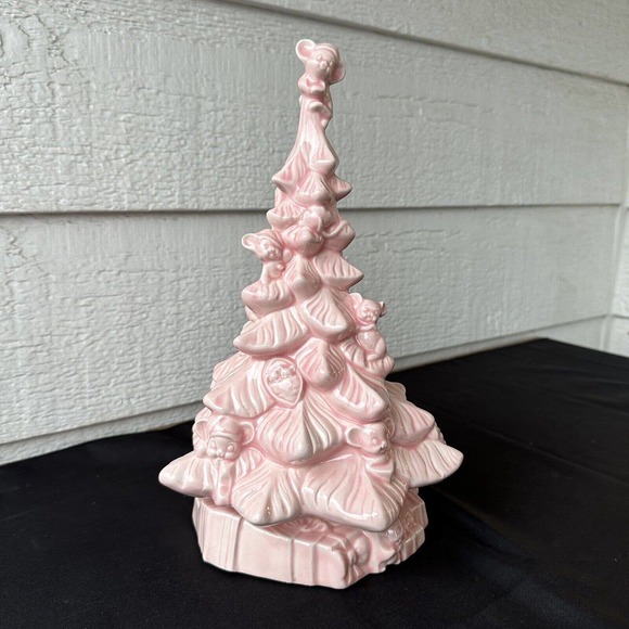 Vintage Christmas Tree Mouse Pink Ceramic Mold 1987 Two Piece Presents - Picture 1 of 16